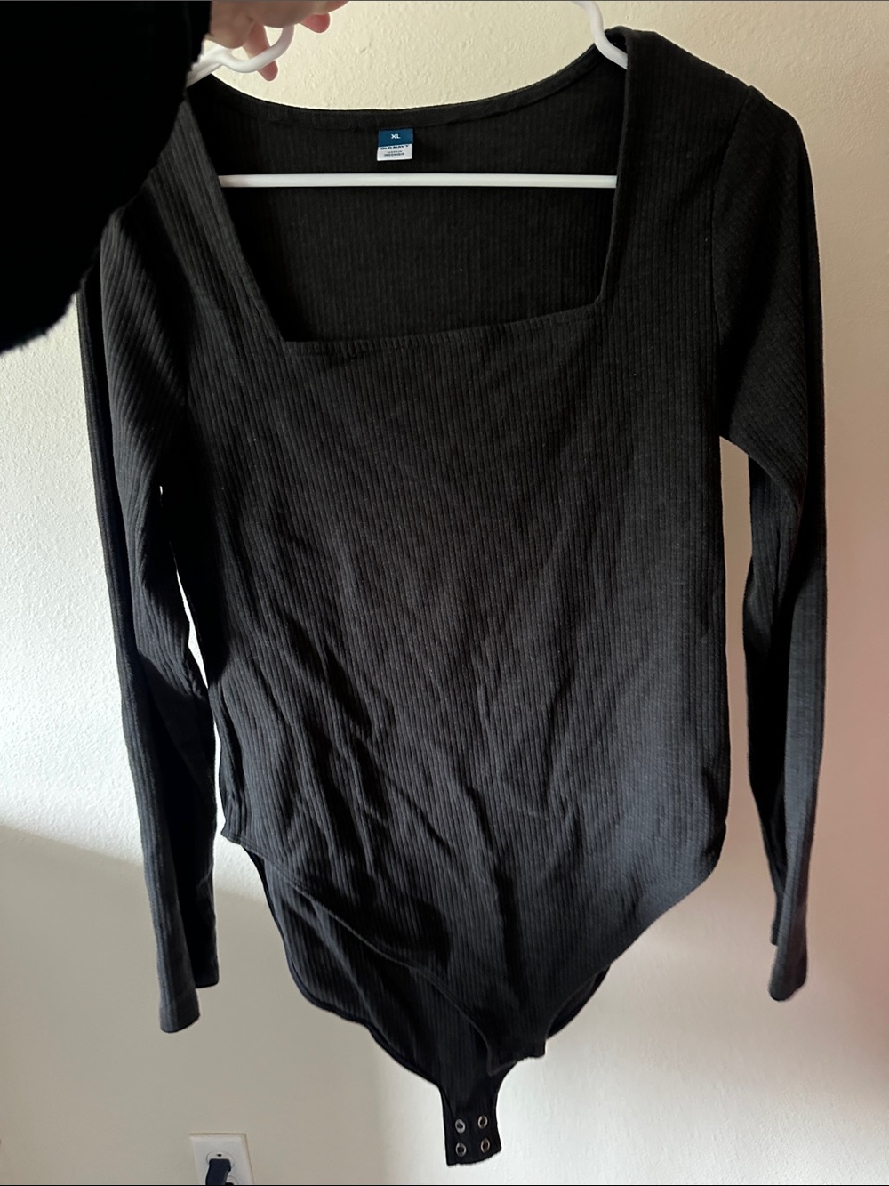 Old Navy Black Ribbed Square-Neck Long-Sleeve Bodysuit